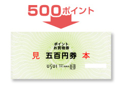 500ポイントで500円分の「うすいポイントお買物券」と交換 500ポイントで500円分の「うすいポイントお買物券」と交換