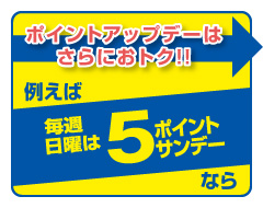 ポイントアップデーはさらにおトク!たとえば5ポイントサンデーなら ポイントアップデーはさらにおトク!たとえば5ポイントサンデーなら