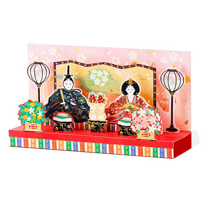 08-ひなまつり桜柄の背景に親王飾り